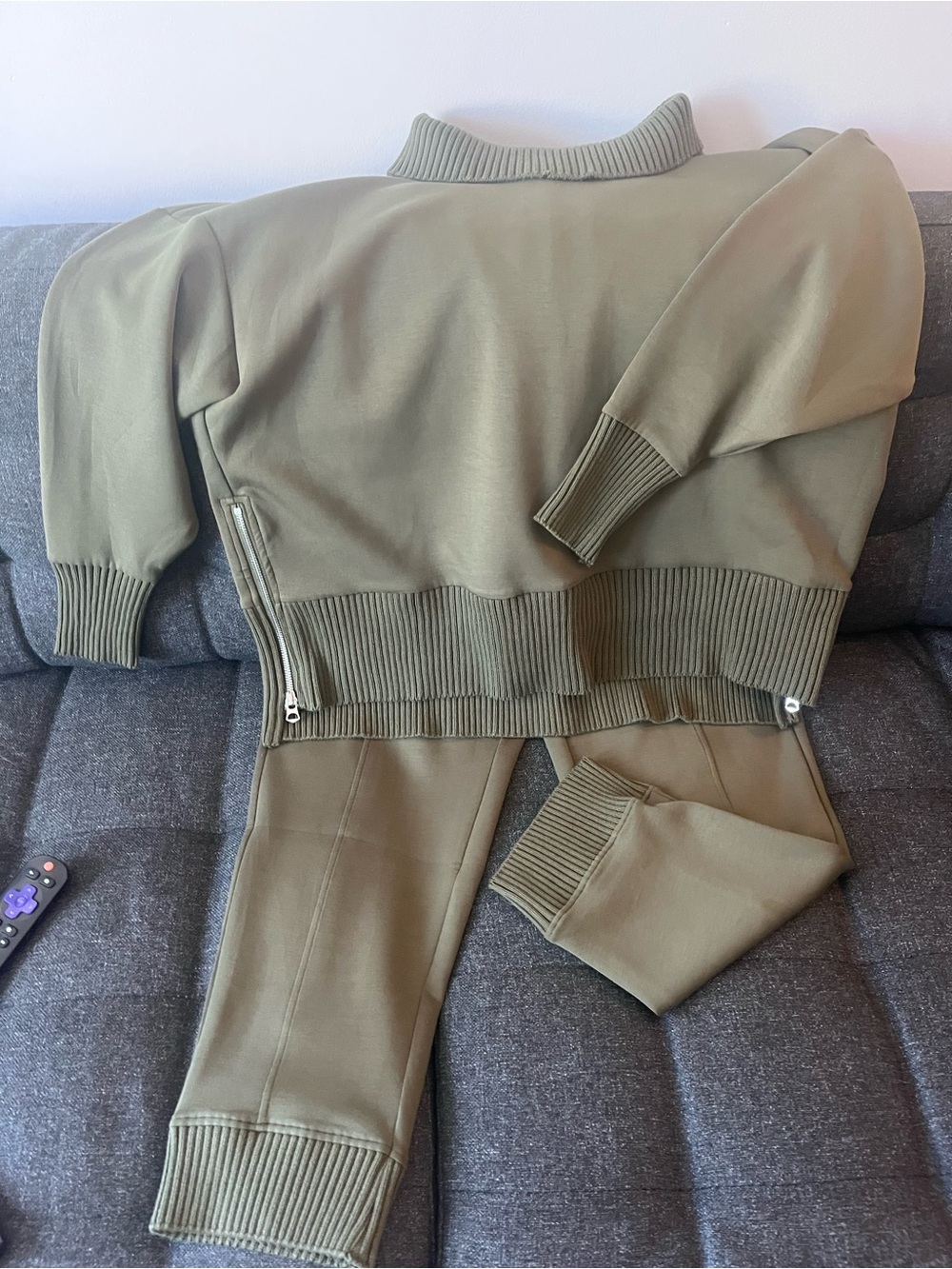 Olive Green Women’s Ribbed Hem Lounge Jumpsuit.